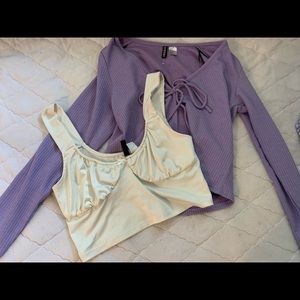 h&m lilac crop cardigan & white bralette style top